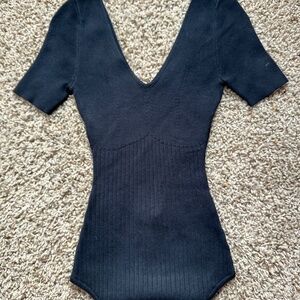 Abercrombie & Fitch Black Knit V-Neck Short Sleeve Bodysuit Size S NWOT